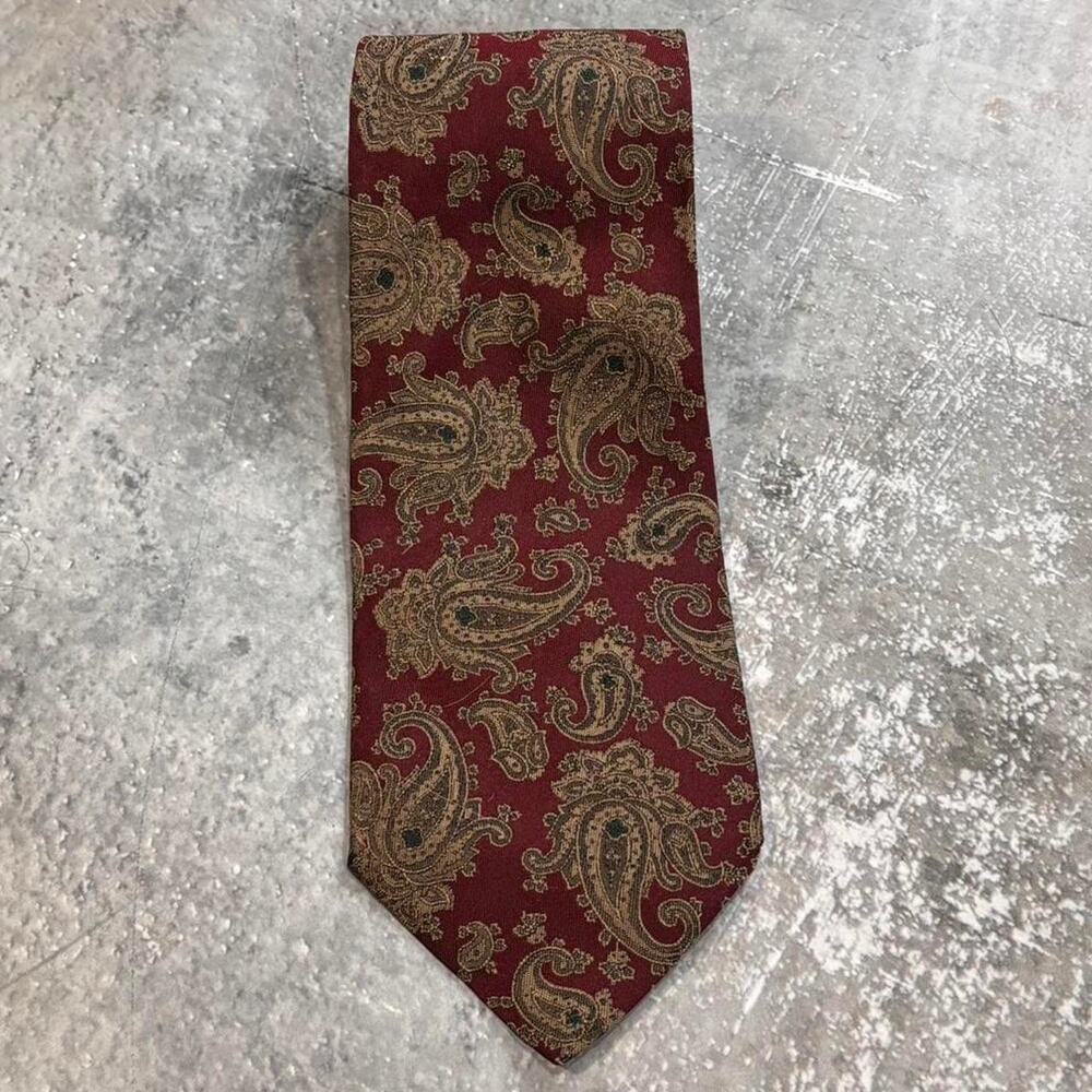 Vintage 90s Calvin Klein Burgundy & Brown Paisley Silk Tie.